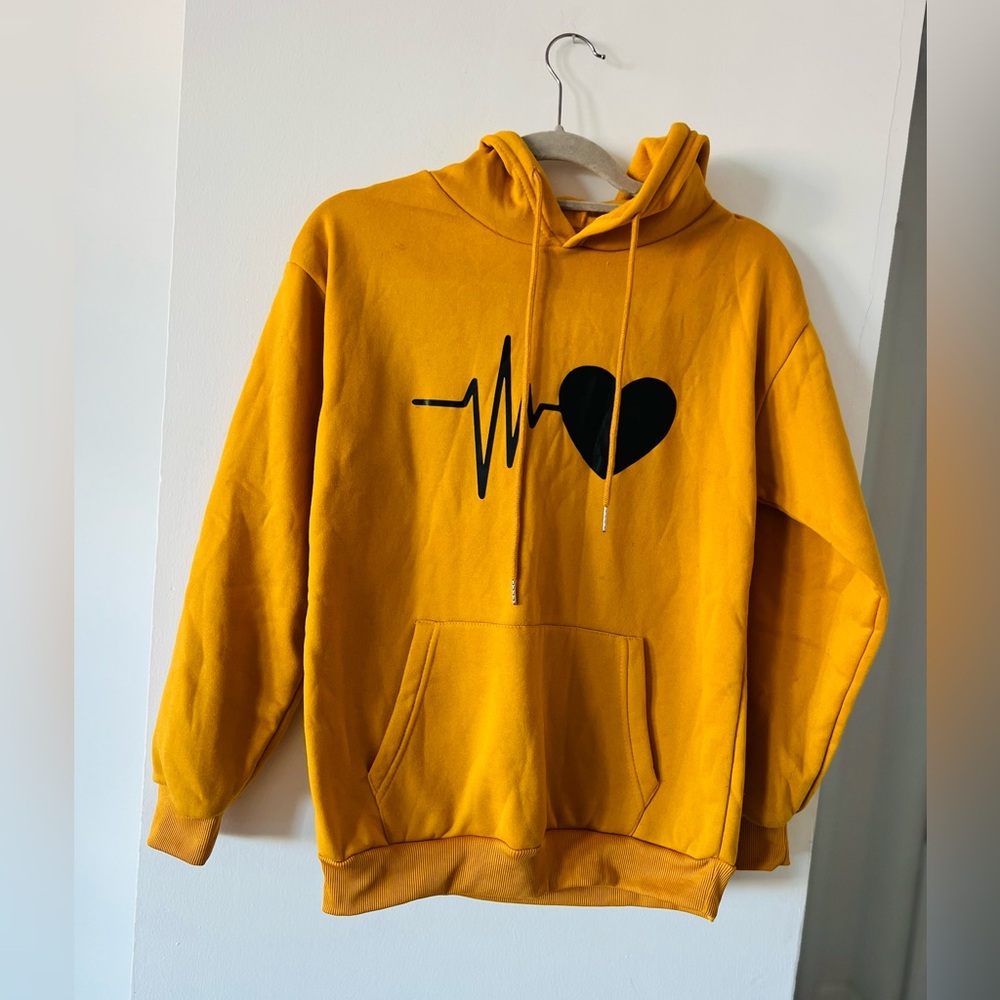 Yellow Hoodie with Heartbeat Design